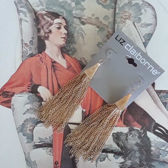 Goldtone Liz Claiborne Tassel Earrings - Picture 5 of 5